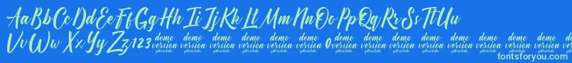 Manhattan Typeface Demo-Schriftart – Grüne Schriften auf blauem Hintergrund