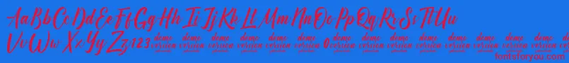 Manhattan Typeface Demo-Schriftart – Rote Schriften auf blauem Hintergrund