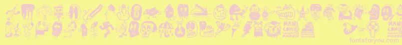 Manicomio Woodcutter-fontti – vaaleanpunaiset fontit keltaisella taustalla