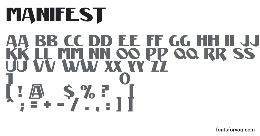 Czcionka Manifest (133528) – alfabet, cyfry, specjalne znaki