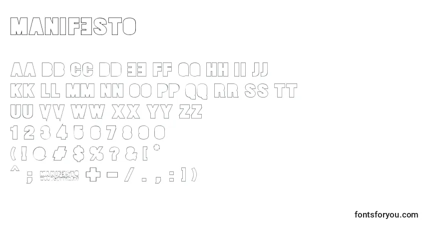 Czcionka Manifesto – alfabet, cyfry, specjalne znaki