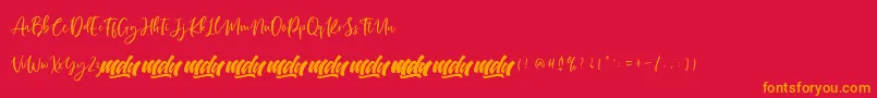 Manilla Script   FREE PERSONAL-Schriftart – Orangefarbene Schriften auf rotem Hintergrund