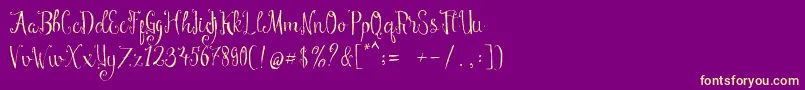 Fonte Manny Script – fontes amarelas em um fundo roxo