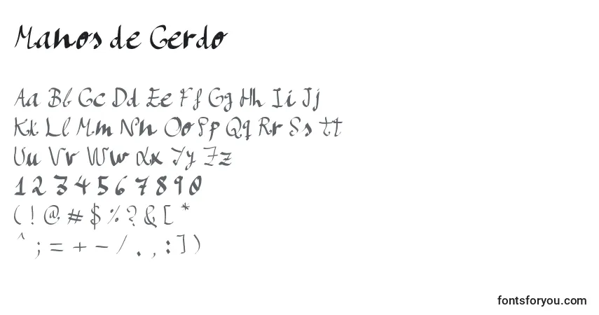 Czcionka Manos de Cerdo – alfabet, cyfry, specjalne znaki