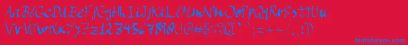 Manos de Cerdo-Schriftart – Blaue Schriften auf rotem Hintergrund