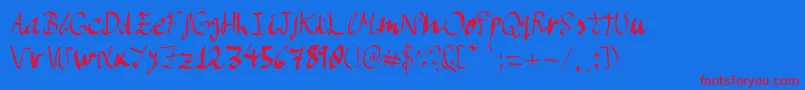 Manos de Cerdo-Schriftart – Rote Schriften auf blauem Hintergrund