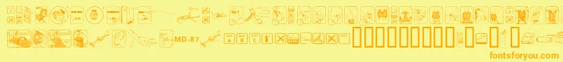 Fastenyourseatbelttextured-Schriftart – Orangefarbene Schriften auf gelbem Hintergrund