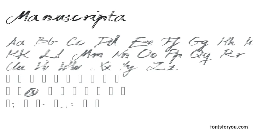 Schriftart Manuscripta – Alphabet, Zahlen, spezielle Symbole