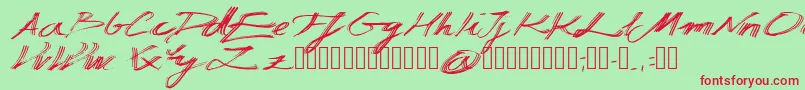 フォントManuscripta – 赤い文字の緑の背景
