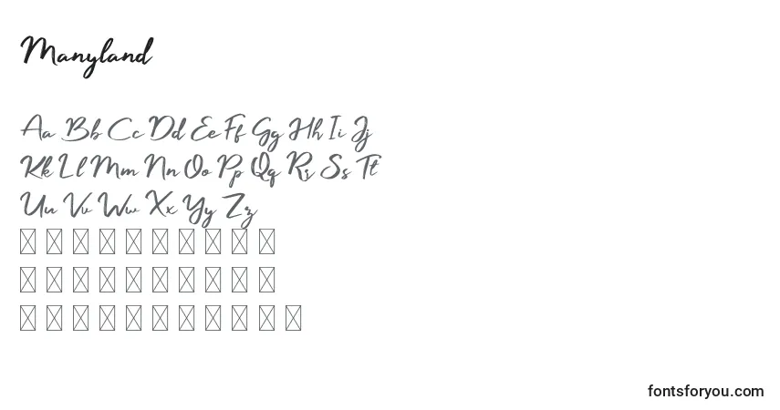 Schriftart Manyland (133547) – Alphabet, Zahlen, spezielle Symbole
