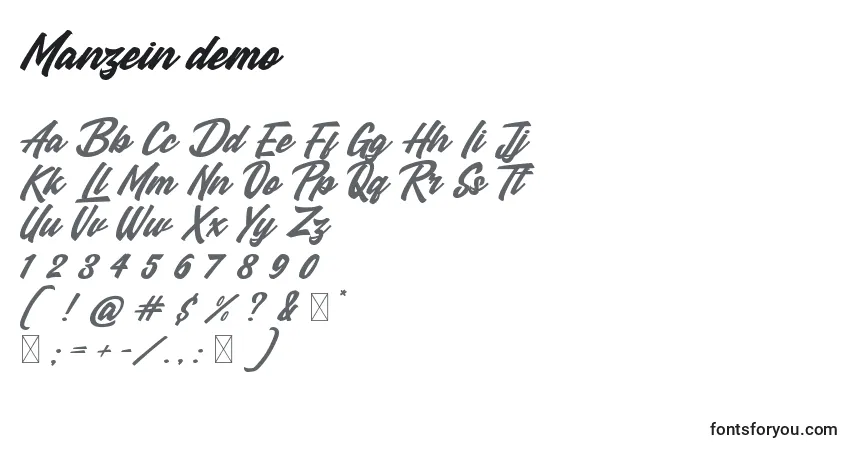 Шрифт Manzein demo – алфавит, цифры, специальные символы