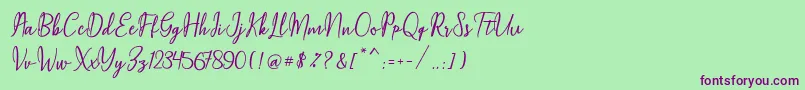 Maqella Script-Schriftart – Violette Schriften auf grünem Hintergrund