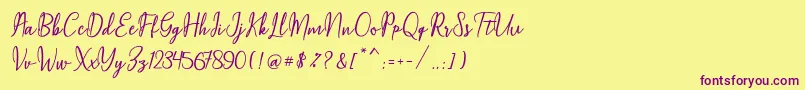 フォントMaqella Script – 紫色のフォント、黄色の背景