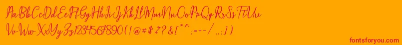 Maqella Script Font – Red Fonts on Orange Background