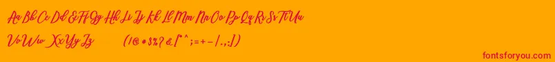 Marcela Script-Schriftart – Rote Schriften auf orangefarbenem Hintergrund