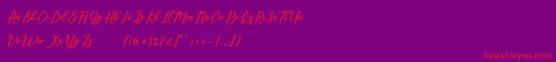 Marcela Script-Schriftart – Rote Schriften auf violettem Hintergrund