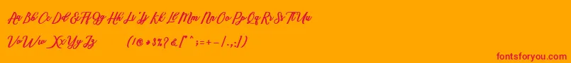 Marcela Script-Schriftart – Rote Schriften auf orangefarbenem Hintergrund