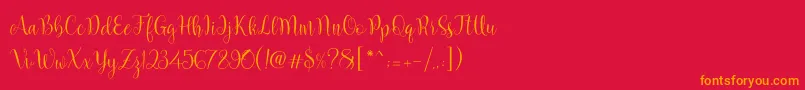 Marcellina Script-Schriftart – Orangefarbene Schriften auf rotem Hintergrund