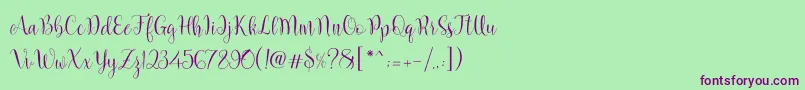 フォントMarcellina Script – 緑の背景に紫のフォント