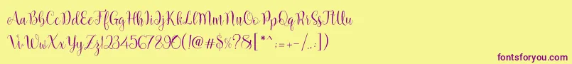 Marcellina Script Font – Purple Fonts on Yellow Background