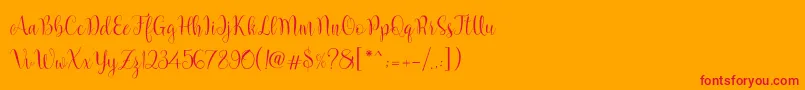 フォントMarcellina Script – オレンジの背景に赤い文字