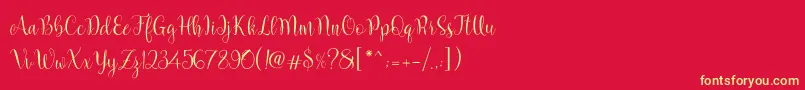 Marcellina Script-fontti – keltaiset fontit punaisella taustalla
