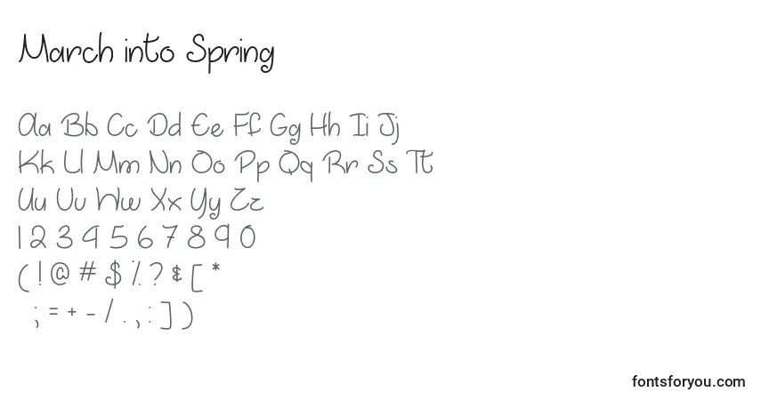 Шрифт March into Spring   – алфавит, цифры, специальные символы