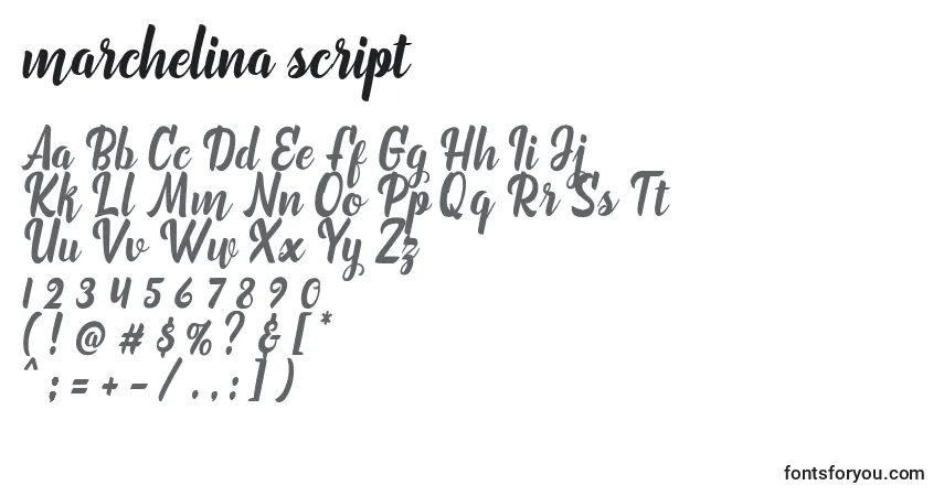 A fonte Marchelina script – alfabeto, números, caracteres especiais