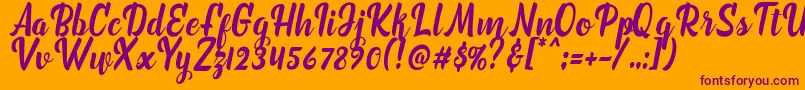 marchelina script Font – Purple Fonts on Orange Background