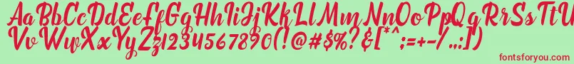 フォントmarchelina script – 赤い文字の緑の背景