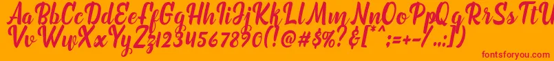 marchelina script-Schriftart – Rote Schriften auf orangefarbenem Hintergrund