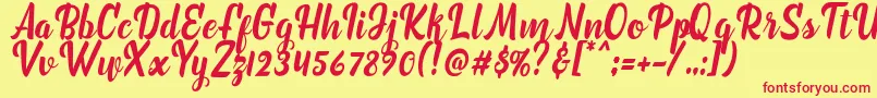 marchelina script Font – Red Fonts on Yellow Background