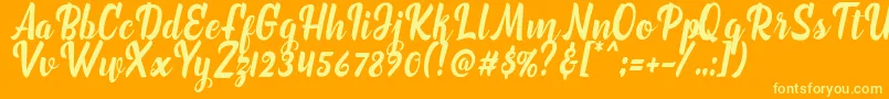 marchelina script Font – Yellow Fonts on Orange Background
