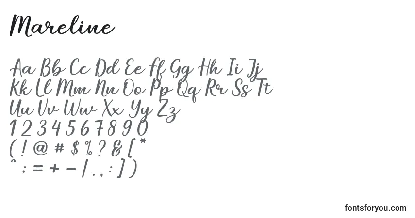 Schriftart Mareline – Alphabet, Zahlen, spezielle Symbole