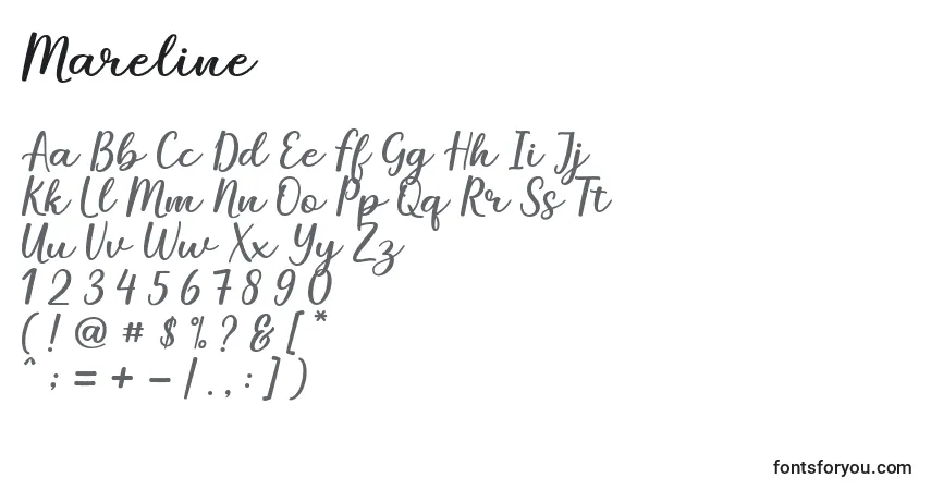 A fonte Mareline (133574) – alfabeto, números, caracteres especiais