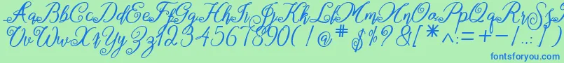 marganbetan-Schriftart – Blaue Schriften auf grünem Hintergrund