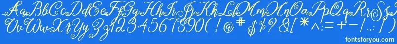 marganbetan-Schriftart – Gelbe Schriften auf blauem Hintergrund