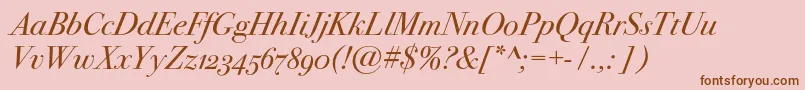 Fonte Bodoni72oscItalic – fontes marrons em um fundo rosa