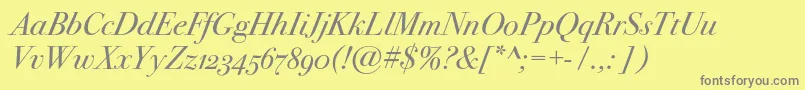 Weitere Informationen zur Bodoni72oscItalic-Schriftart Bodoni72oscItalic-Schriftart – Graue Schriften auf gelbem Hintergrund