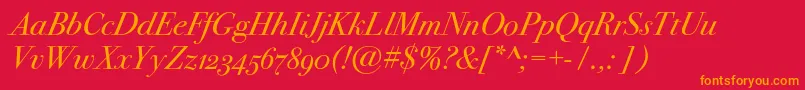 Fonte Bodoni72oscItalic – fontes laranjas em um fundo vermelho