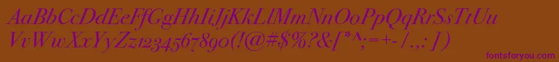 Bodoni72oscItalic Font – Purple Fonts on Brown Background