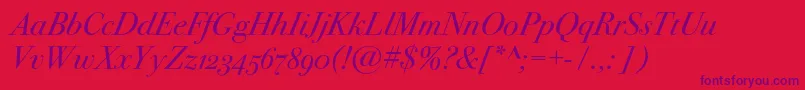 Fonte Bodoni72oscItalic – fontes roxas em um fundo vermelho