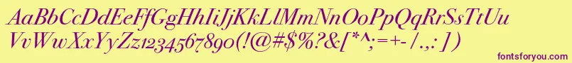 Bodoni72oscItalic Font – Purple Fonts on Yellow Background