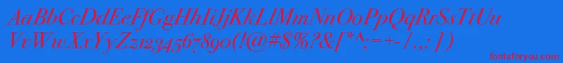 Bodoni72oscItalic Font – Red Fonts on Blue Background