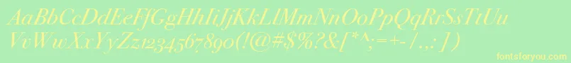 Fonte Bodoni72oscItalic – fontes amarelas em um fundo verde