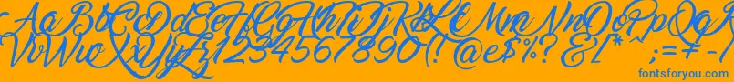 Marguerite-Schriftart – Blaue Schriften auf orangefarbenem Hintergrund