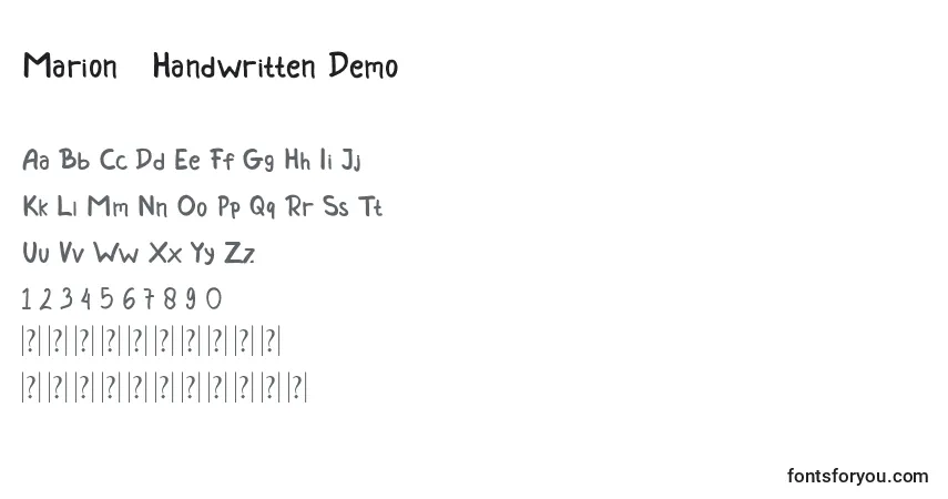 Шрифт Marion   Handwritten Demo – алфавит, цифры, специальные символы