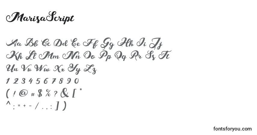 Fuente MarisaScript - alfabeto, números, caracteres especiales
