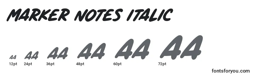 Tamaños de fuente Marker Notes Italic