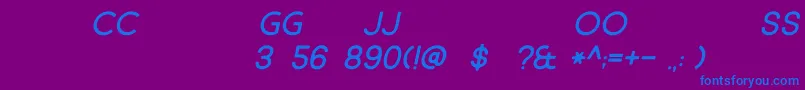 フォントMarket Fresh ALL CAPS Italic – 紫色の背景に青い文字